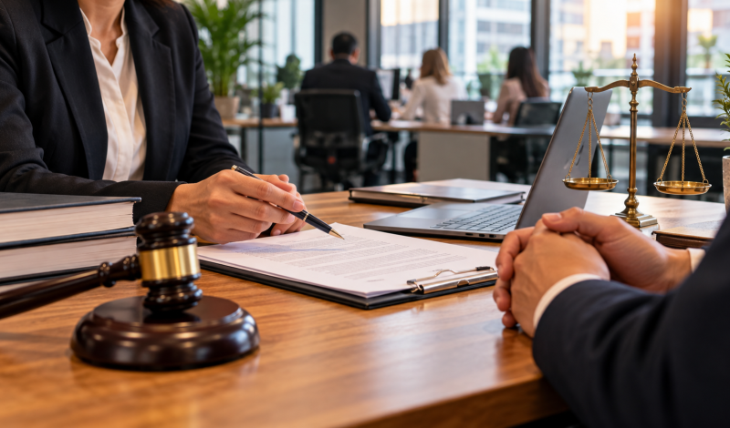 Employment Law Changes October 2026 – Solicitor discussing workplace rights and legal documents with a client in a professional office.