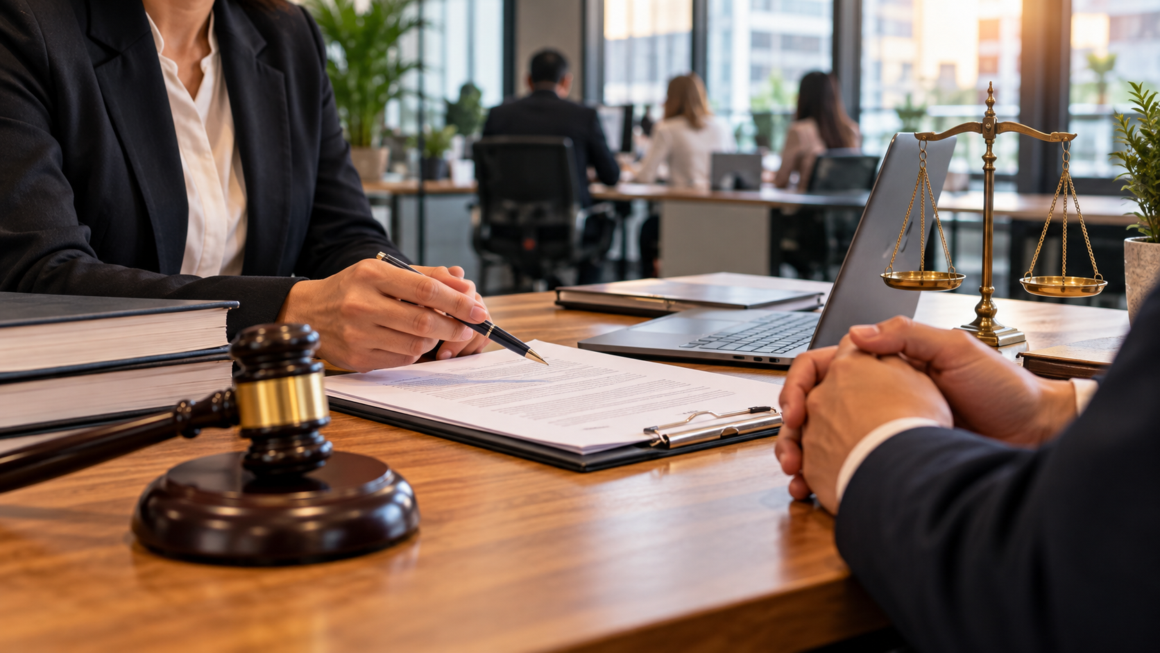 Employment Law Changes October 2026 – Solicitor discussing workplace rights and legal documents with a client in a professional office.